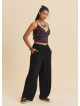 Black Womens Summer Trousers with Cross Over Waistband and Belt Loops 4857