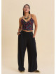 Black Womens Summer Trousers with Cross Over Waistband and Belt Loops 4857