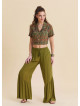 Green Womens Summer Trousers with Elasticated Waistband Pleats and Pockets  4862