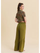 Green Womens Summer Trousers with Elasticated Waistband Pleats and Pockets  4862