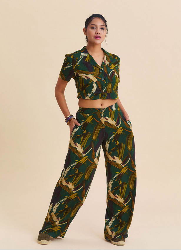 Regular Waist Button Front Khaki Womens Palazzo Pants  4945