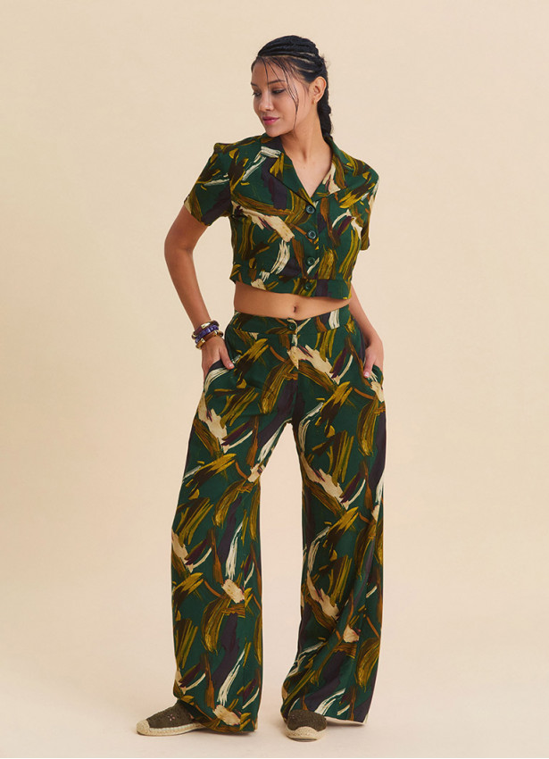 Regular Waist Button Front Khaki Womens Palazzo Pants  4945