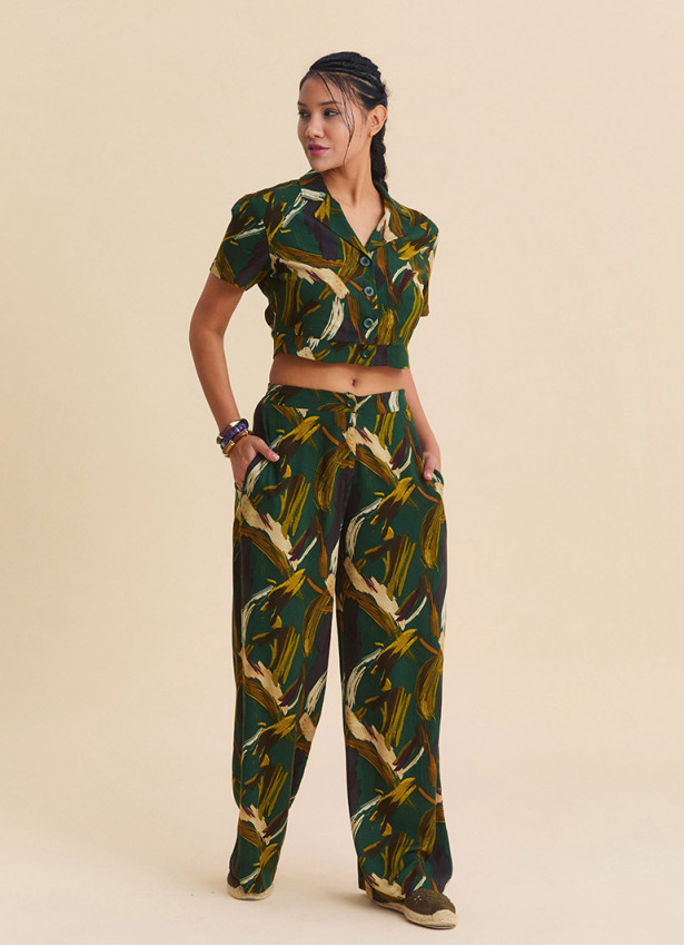 Regular Waist Button Front Khaki Womens Palazzo Pants  4945