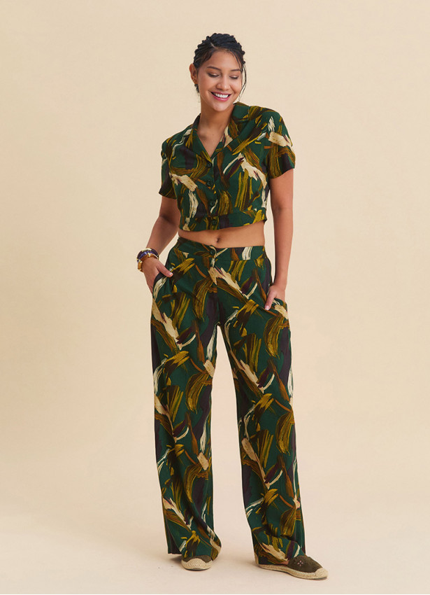 Regular Waist Button Front Khaki Womens Palazzo Pants  4945