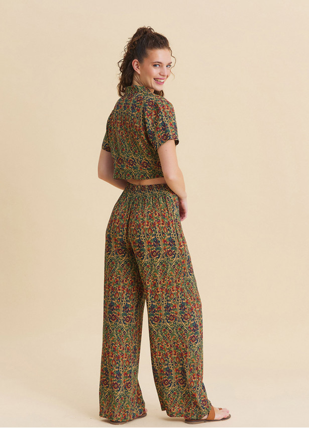 Womens Ethnic Pants with a Regular Waist and Green Floral Print Model 4948
