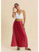 Red Floral Skirt with Elasticated Waist and Deep Slit 4913