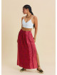 Red Floral Skirt with Elasticated Waist and Deep Slit 4913