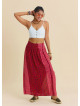 Red Floral Skirt with Elasticated Waist and Deep Slit 4913