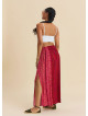 Red Floral Skirt with Elasticated Waist and Deep Slit 4913