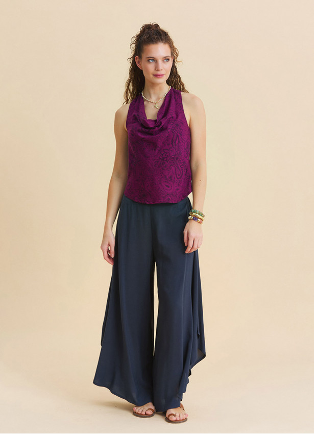 Regular Waist Asymmetrical Cut Anthracite Womens Bohemian Trousers 4865