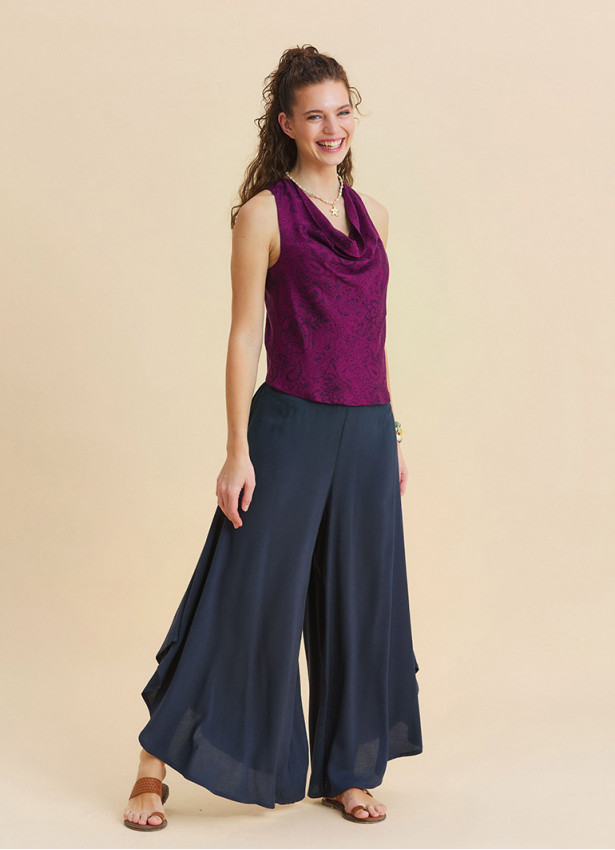 Regular Waist Asymmetrical Cut Anthracite Womens Bohemian Trousers 4865