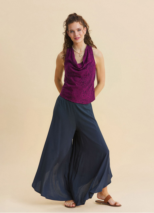 Regular Waist Asymmetrical Cut Anthracite Womens Bohemian Trousers 4865