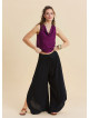 Black Womens Viscose Trousers with Lace-Up Detail and Side Slit 4921