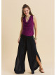 Black Womens Viscose Trousers with Lace-Up Detail and Side Slit 4921