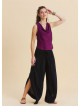 Black Womens Viscose Trousers with Lace-Up Detail and Side Slit 4921