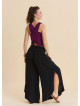 Black Womens Viscose Trousers with Lace-Up Detail and Side Slit 4921