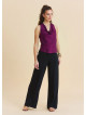 Regular Waist Button Front Black Womens Elastic Waist Pants 4946
