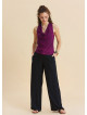 Regular Waist Button Front Black Womens Elastic Waist Pants 4946