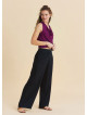 Regular Waist Button Front Black Womens Elastic Waist Pants 4946