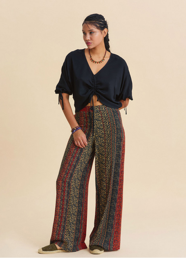High Waist Wide Leg Tile Pattern Women's Palazzo Trousers 4875