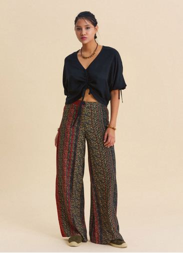 High Waist Wide Leg Tile Pattern Women's Palazzo Trousers 4875