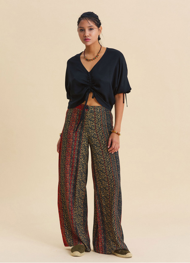 High Waist Wide Leg Tile Pattern Women's Palazzo Trousers 4875