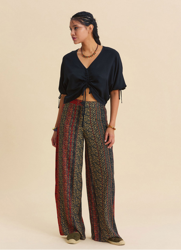High Waist Wide Leg Tile Pattern Women's Palazzo Trousers 4875