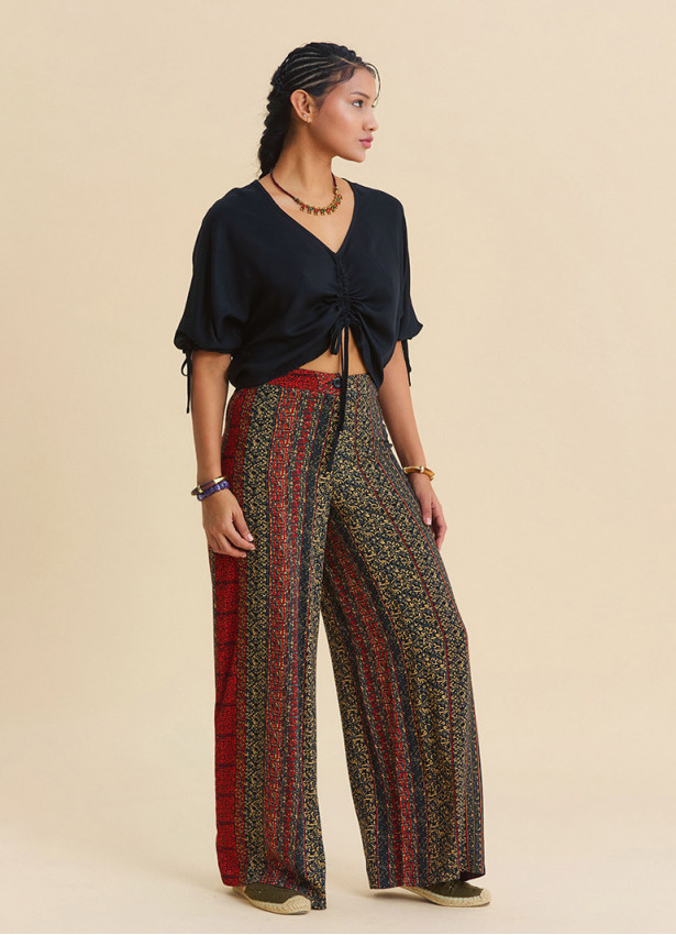 High Waist Wide Leg Tile Pattern Women's Palazzo Trousers 4875