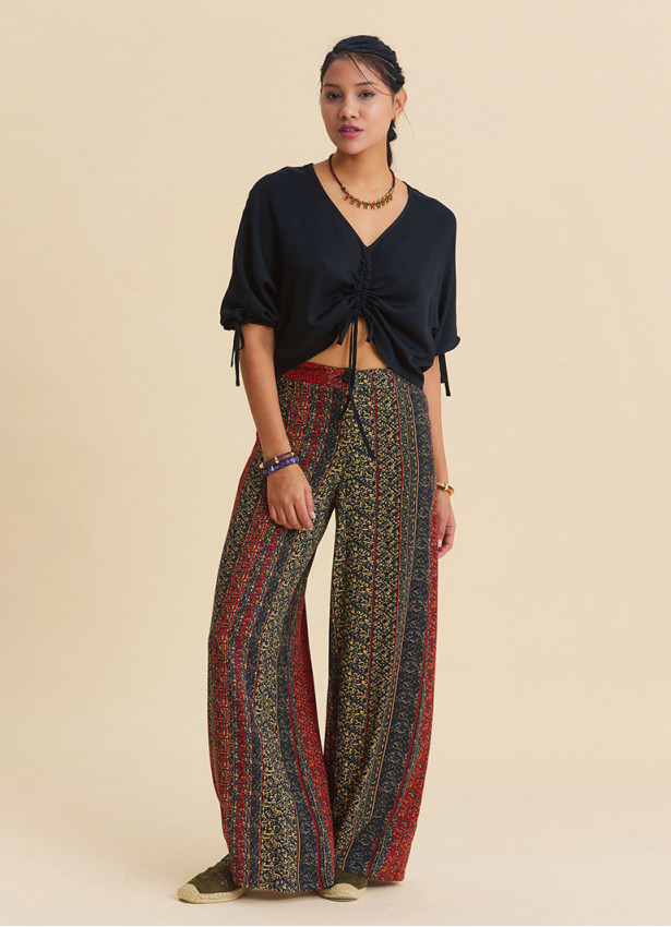 High Waist Wide Leg Tile Pattern Women's Palazzo Trousers 4875