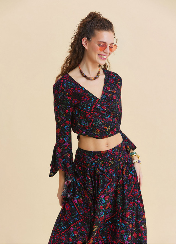 Gipe Detailed Belted Mustard Flower Skirt 4900