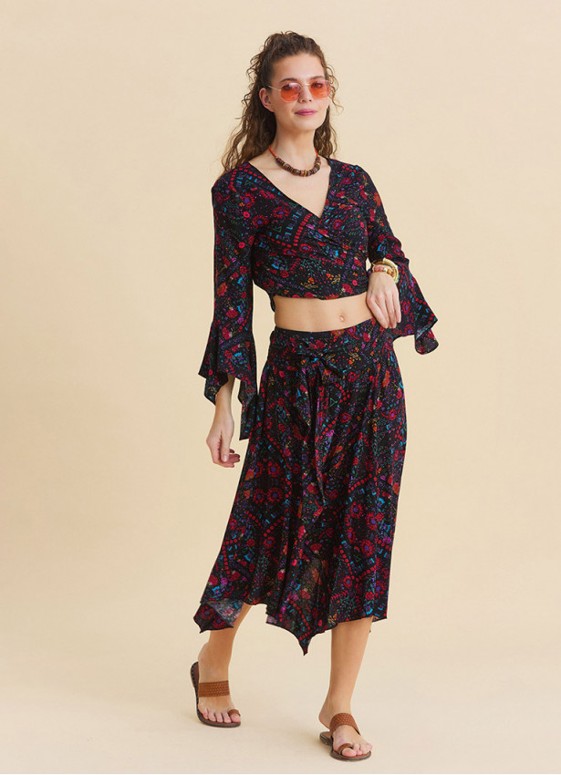 Gipe Detailed Belted Mustard Flower Skirt 4900