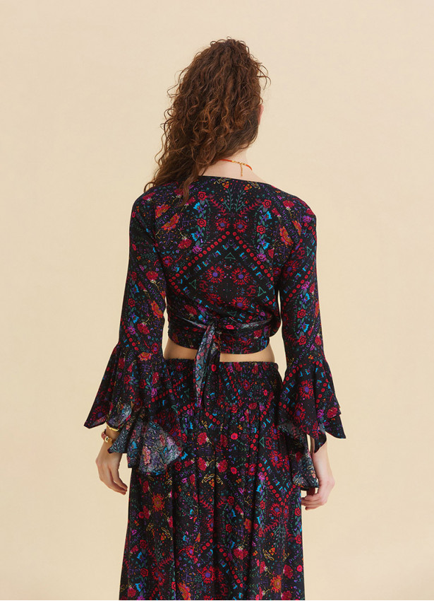 Gipe Detailed Belted Mustard Flower Skirt 4900