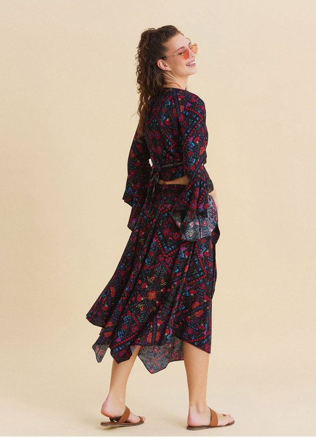 Gipe Detailed Belted Mustard Flower Skirt 4900