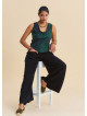Loose Fit Black Womens Trousers with Detailed Pockets 4868