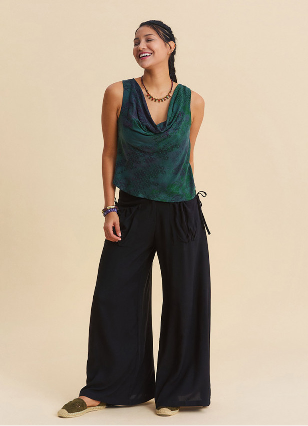 Loose Fit Black Womens Trousers with Detailed Pockets 4868