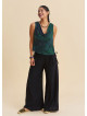 Loose Fit Black Womens Trousers with Detailed Pockets 4868