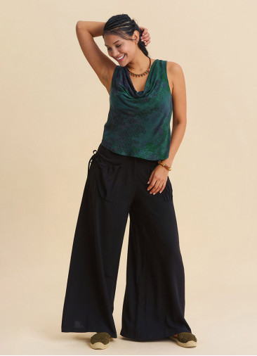 Loose Fit Black Womens Trousers with Detailed Pockets 4868