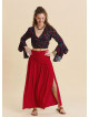 Drape Detail Slit Red Flowy Skirt   4906