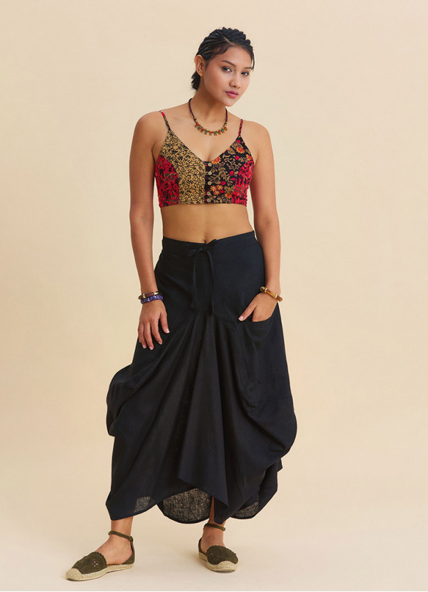 Red Floral Blouse with Thin Straps and Button Detail  4919