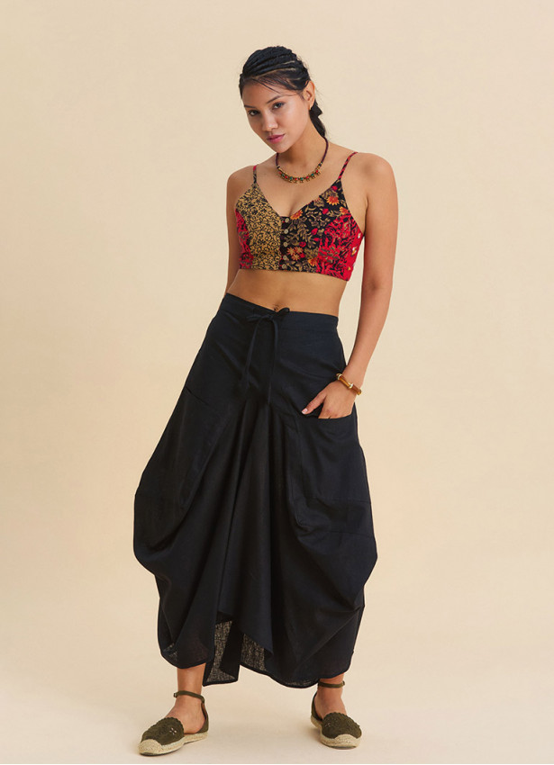 Red Floral Blouse with Thin Straps and Button Detail  4919