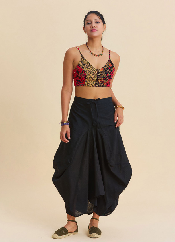 Red Floral Blouse with Thin Straps and Button Detail  4919