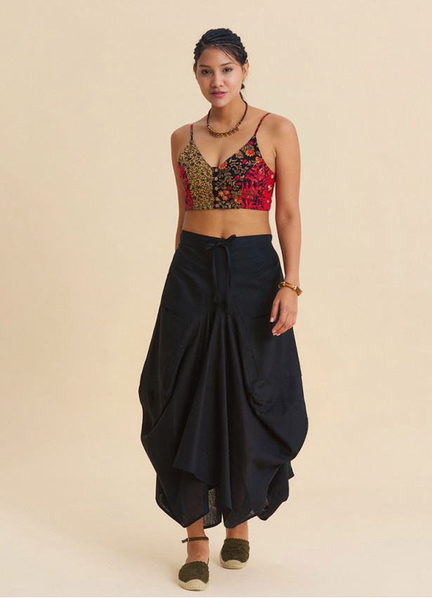 Red Floral Blouse with Thin Straps and Button Detail  4919