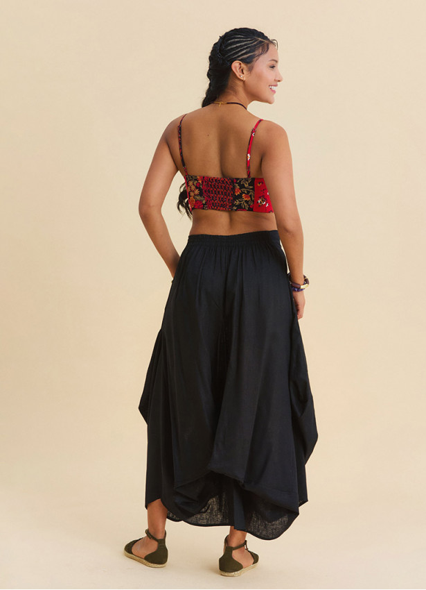 Red Floral Blouse with Thin Straps and Button Detail  4919