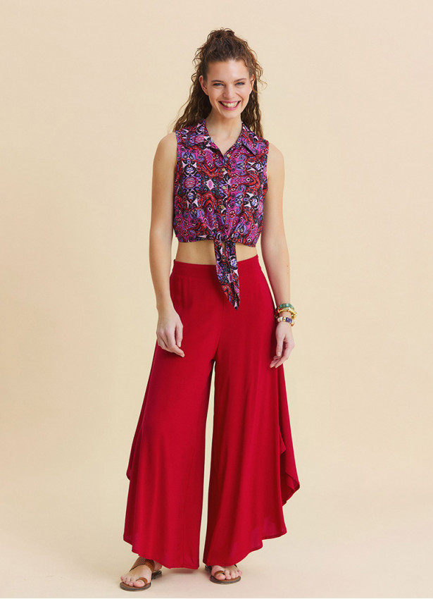 Regular Waist Asymmetrical Cut Red Yoga Trousers 4864