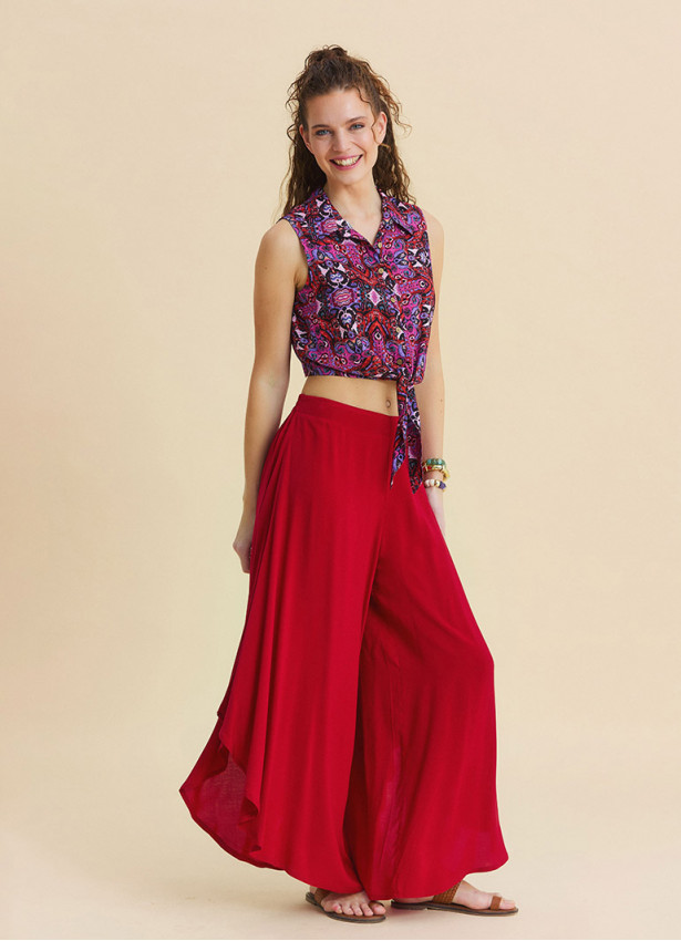 Regular Waist Asymmetrical Cut Red Yoga Trousers 4864