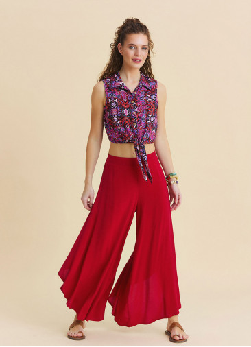 Regular Waist Asymmetrical Cut Red Yoga Trousers 4864