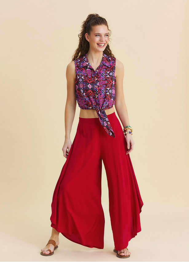 Regular Waist Asymmetrical Cut Red Yoga Trousers 4864