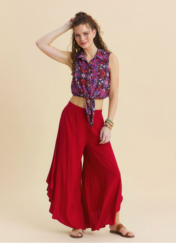 Regular Waist Asymmetrical Cut Red Yoga Trousers 4864