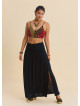 Drape Detail Slit Black Bohemian Skirt  4907