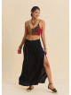 Drape Detail Slit Black Bohemian Skirt  4907
